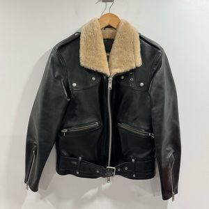 Allsaints Women Mcguire Biker Cow Leather Shearling Black Jacket Size 2 US